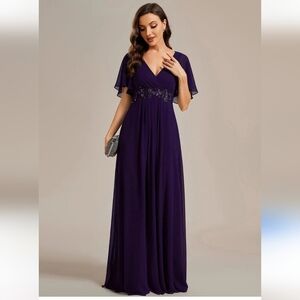 Ever Pretty Plum Elegant Ruffle Sleeve Long Gown Size 12